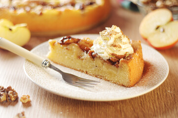 Apple pie with walnuts - typical autumn dish