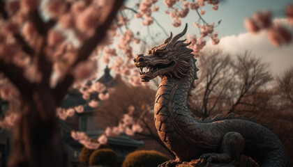 Dragon statue symbolizes ancient Chinese spirituality and culture generated by AI