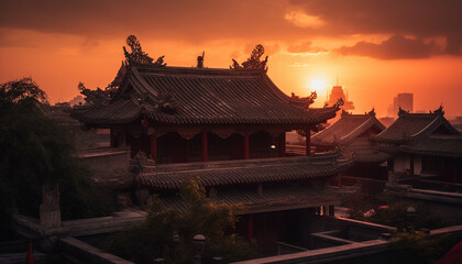 Ancient pagoda atop Beijing famous sunset mountain generated by AI
