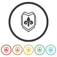 Fleur de lis line shield icon. Set icons in color circle buttons