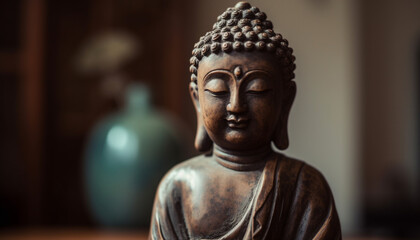 Sitting Buddha statue symbolizes ancient tranquility and wisdom generated by AI