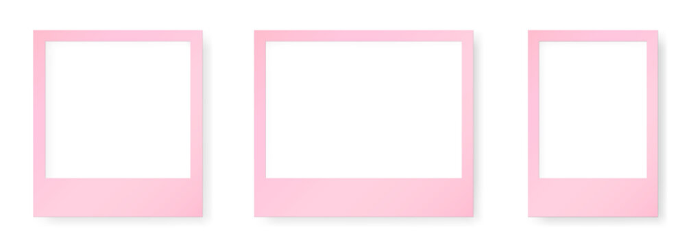 Set of pink instant photo frames. Empty frame mockup. Vintage card. Template on a transparent background