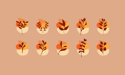 Autumn leaves collections with organic shapes element. Leaves elements collection. Set of autumn leaves element.
