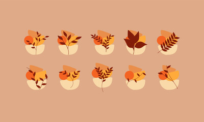 Autumn leaves collections with organic shapes element. Leaves elements collection. Set of autumn leaves element.