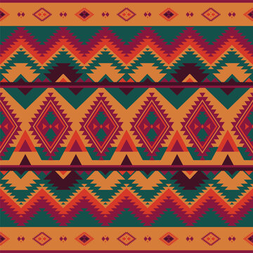 Navajo style seamless pattern with retro color palette - ethnic geometric colorful print design
