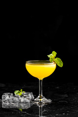 Cocktails served on dark background. Classic drink menu concept. Negroni cocktail on dark stone...