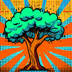 Vector graphic pop art style wall art,  with tree