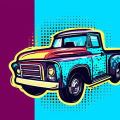 Vector graphic wall art,  with pickup truck