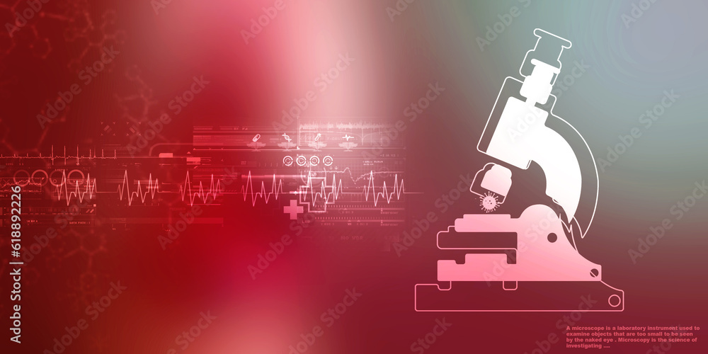 Poster 2d rendering virus testing microscope with medicine bottle