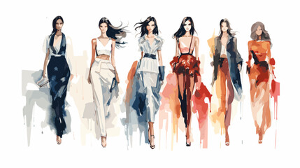 Fashion models watercolor white vector illustration