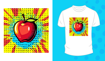 Vector graphic pop art style t-shirt design,  with apple