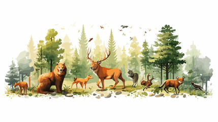forest animals wild nature graphic novel illust vector illustration