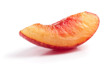 Slice of sweet cherry fruit isolated on white background