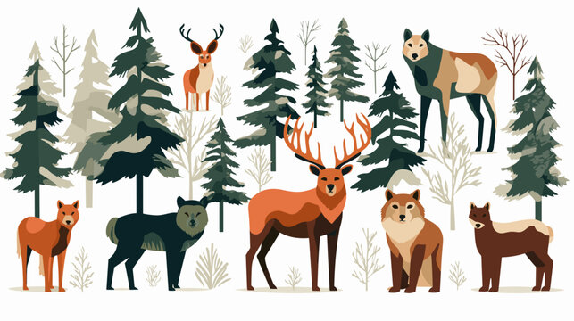forest animals wild nature minimalist il vector illustration © EvokeCity