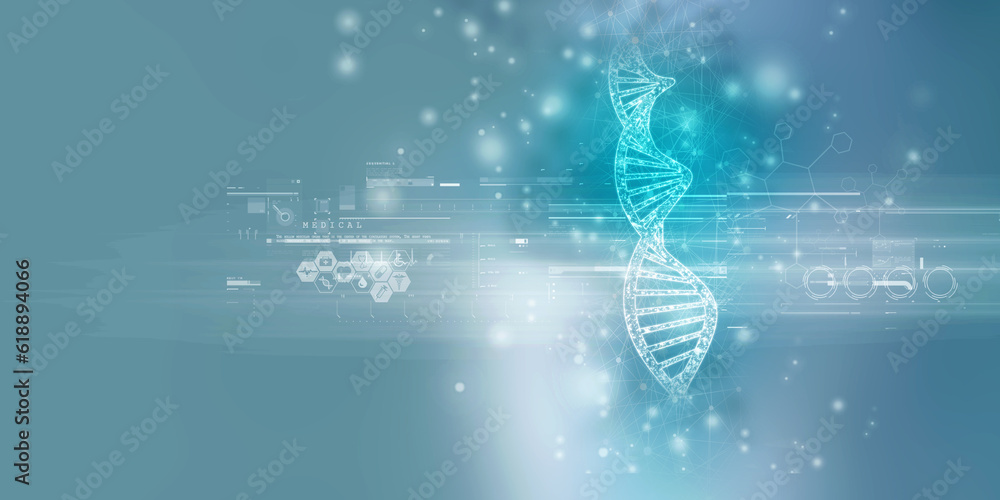 Poster 3d render of dna structure, abstract background