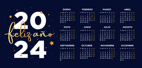 feliz 2024 año calendario español	
 - obrazy, fototapety, plakaty