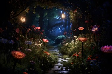 Luminous garden in the night