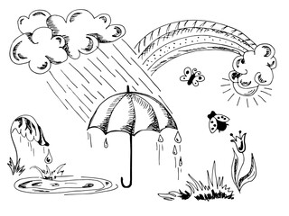 A hand-drawn drawing is rainy weather. Vector in doodle style