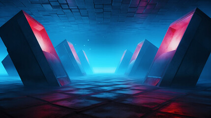 Empty Futuristic Room, Modern Futuristic Sci Fi Background. Sci Fi Arena. Futuristic underground hall.