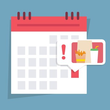Icona della scadenza del calendario prenotazione cibo asporto . Stile piatto. Concetto di scadenza aziendale. Illustrazione