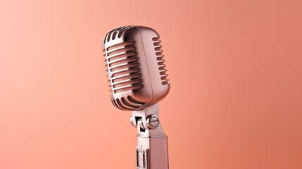Professional studio microphone for podcasts and audio recording. Stands on a bright plain background. Condenser microphone for performances and podcasts, sound recording. generative AI