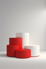 Red cylinder podium pedestal product display platform with white color background