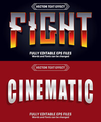 Bundle of 3d Fight &Cinematic editable text effect design vectors. Set of editable text effect designs. Modern editable text effect vector design.
