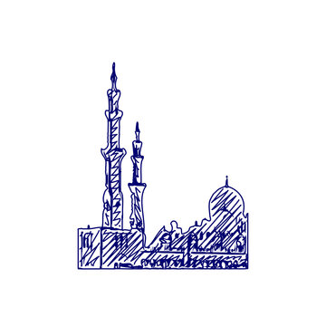 sketch of a mosque image with a transparent background