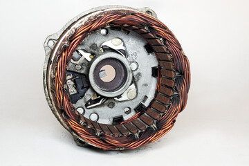 car alternator stator case. in aluminium alloy housing. inner collector-ring end shield bottom....