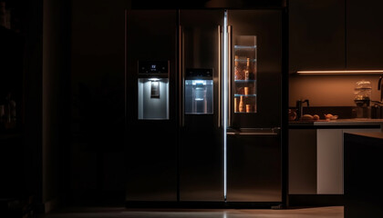 Modern kitchen design with stainless steel appliances generated by AI