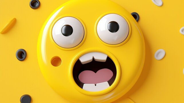 Shocked, afraid or scared emoticon with a wide open mouth and bulging eyes. Abstract emotional face. Facial expression. Generative AI. Illustration for banner, poster, cover, brochure or presentation.