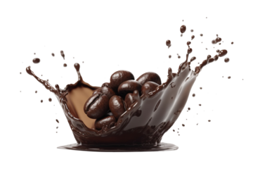 Vibrant Coffee Bean Splash on Isolated Transparent Background