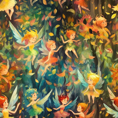 Fantasy fairies cute seamless repeat pattern
