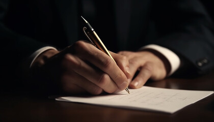 Businessman signing contract with ballpoint pen success generated by AI