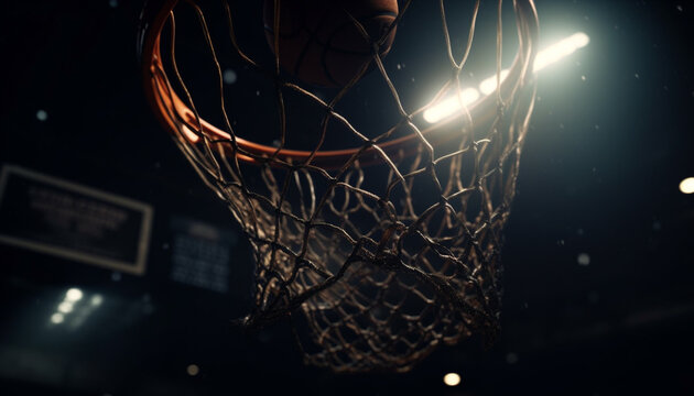 Men Playing Basketball Under Illuminated Night Lighting Equipment Generated By AI