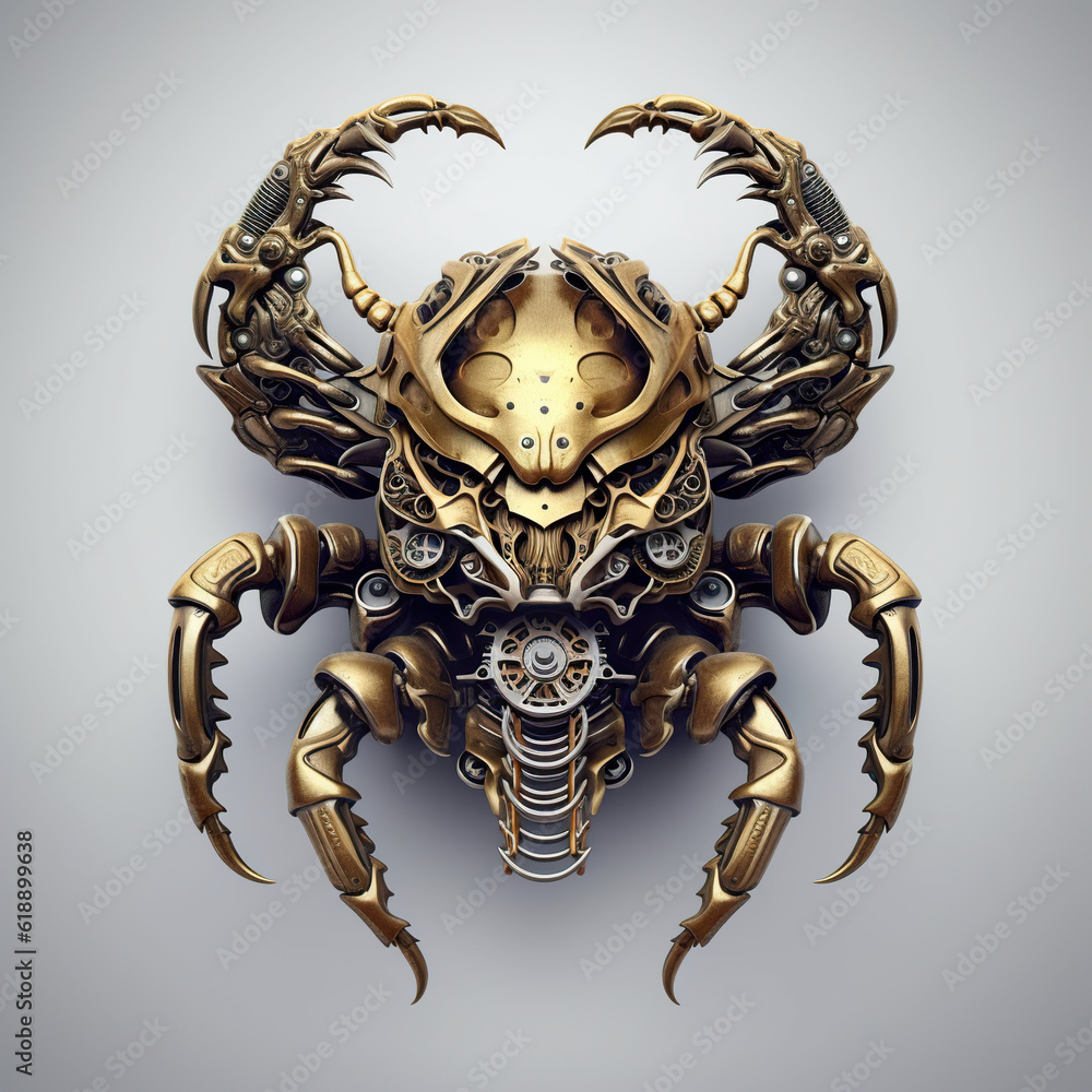 Poster a large spider with a clock face on it's back. generative ai.