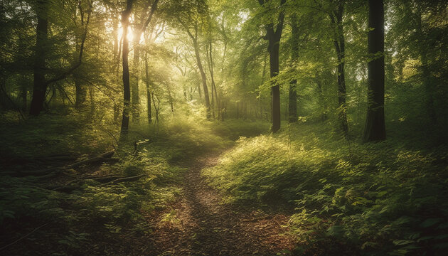 Autumn leaves cover forest floor in mystery generated by AI