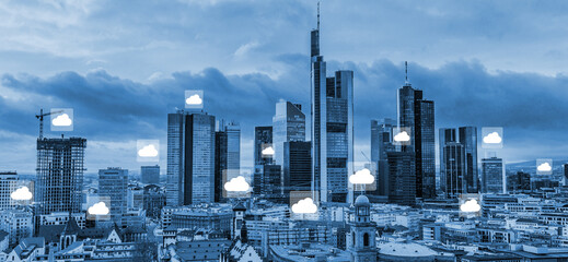 Night cityscape and internet network connection cloud technology for communication , business and...