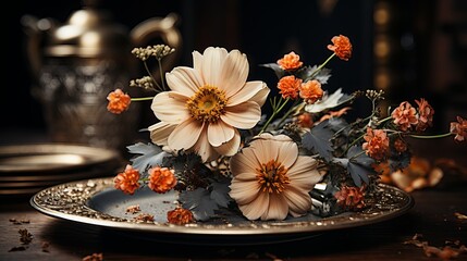 Beautiful flowers on a plate Generative AI