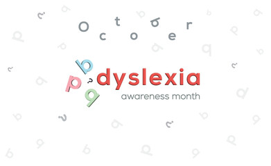 Dyslexia awareness month, October. Editable  banner. Also contains png file with transparent background, Can be used in rectangle and square shape - obrazy, fototapety, plakaty
