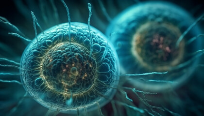 Fototapeta premium Molecular structure of cancer cell under magnification generated by AI