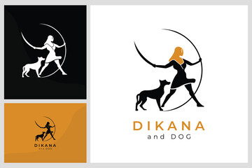 Beauty Silhouette of Diana Holding a sword and arrow with The Hound