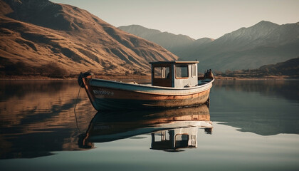 Fototapeta premium Tranquil sunset on blue nautical vessel fishing generated by AI