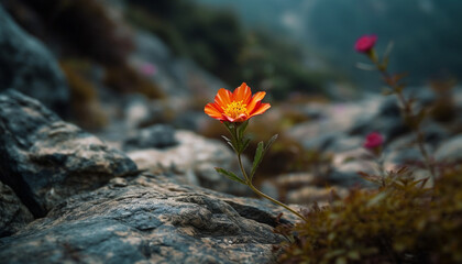 Obraz premium Vibrant wildflower growth in tranquil forest meadow generated by AI