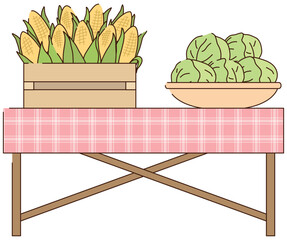 長テーブルに置かれた野菜
