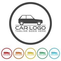 Auto car logo design template. Set icons in color circle buttons