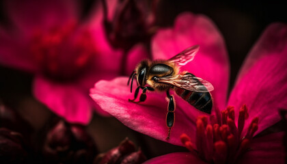 Fototapeta na wymiar Honey bee pollinates single flower in springtime generated by AI