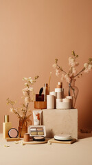 still life of a make up cream spray bottle in a bookah nature style, spa beauty photography, mock up generative ai