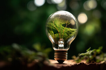 green energy light bulb with a plant growing in and around it, environment, nature, green, planet, generative ai