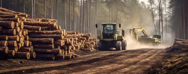 Fototapeta premium Beech wood logging timber wood industry. generative ai